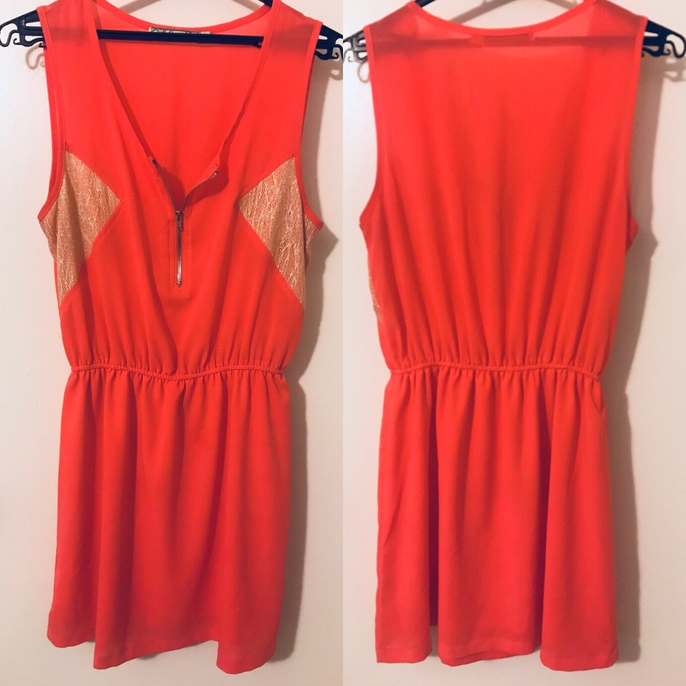 Chloe K | V-Neck Coral Dress with Zipper - Med